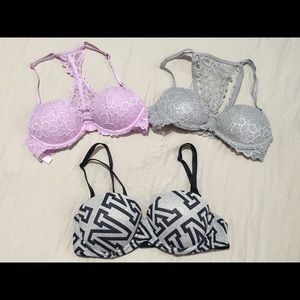 3 VS Pink Push Up Bras - 32B